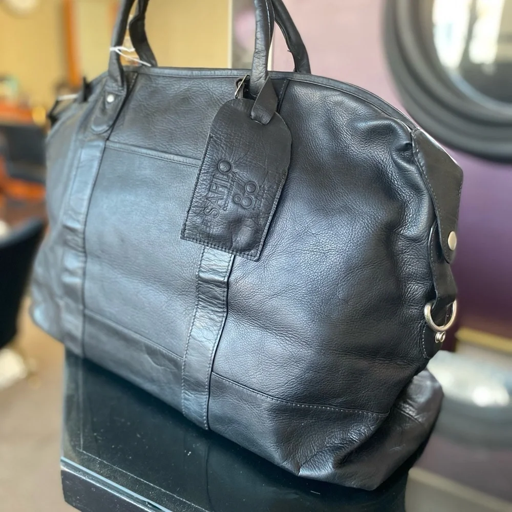 Black Leather Duffel Bag